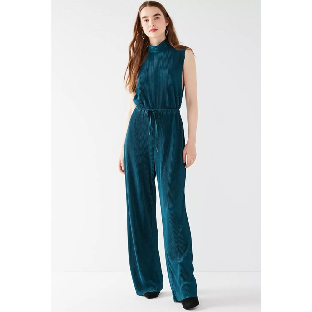 UO Eliza Pleated Mock-Neck Jumpsuit Teal